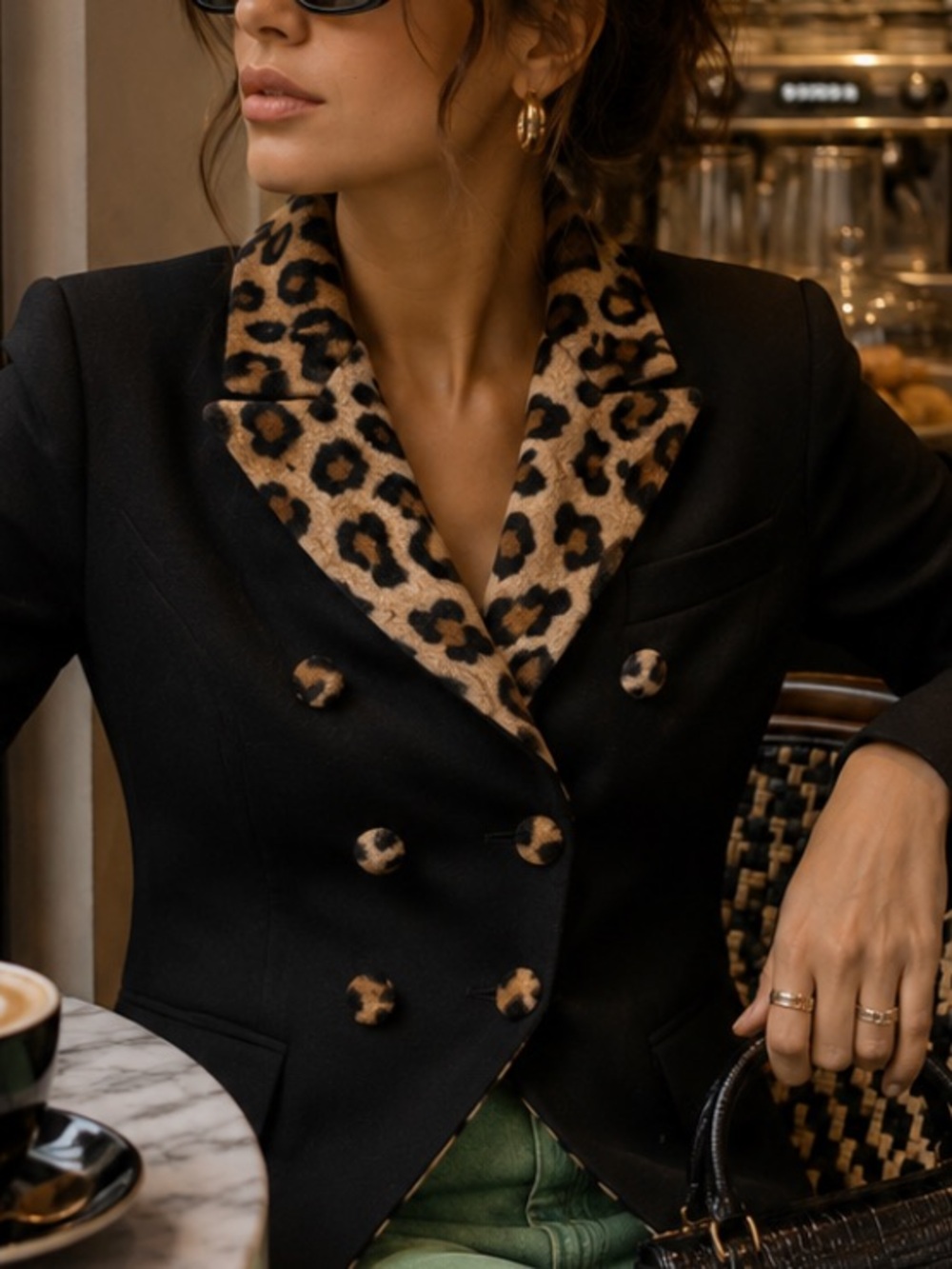 VALENTINA SHAH Black/Leopard Blazer Jacket Size 0